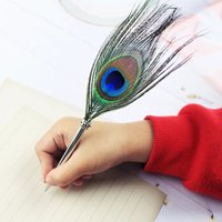 Peacock Feather Pen Black Ballpoint Pen Home Decoration Office School Supplies