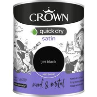 Crown Wood & Metal Quick Dry Satin Paint 750ml – Jet Black | Interior & Exterior Satin Finish Paint for Wood & Metal Surfaces