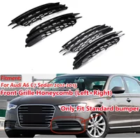 Pair Front Bumper Fog Light Grille For Audi A6 C7 Sedan 2012 2013 2014 2015 Fog Lamp Honeycomb Mesh Grilles Glossy Black Cover