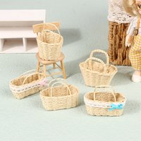 High Quality Mini Cute Dollhouse Rattan Frame Hand-woven Basket Cute Toys Dolls Miniature Decoration