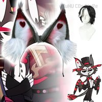 Husk Cosplay Costume Uniform Haubin Cosplay Hotel Husk Halloween Party Cosplay Costume Black Outfits With Hat Ears Eyebrows Prop