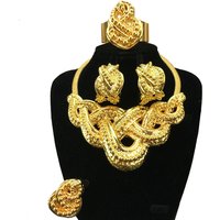 Hot Selling Italian Gold Plated Jewelry Women's Wedding Party Banquet Big Pendant Light Weight Bold Jewelry Sets FHK18180