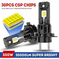 2Pcs 300W Turbo H7 LED Headlight Bulbs CANBUS Lights 30000LM H7 Led Mini Lamp 30pcs 9870 CSP Wireless Car LED with Fan 12V 6000K