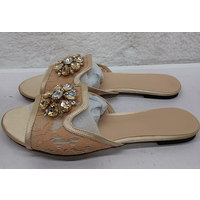 Sexy Lace Crystal Lady Flat Slippers Sandals Shoes Fashion Rhinstone Flower Decor Woman Casual Beach Sandals Large Size Shoes