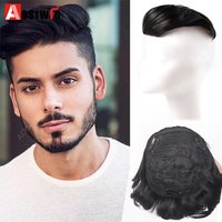 3 Clips Synthetic Short Hair For Men Wigs Hair Replacement Pieces Cover White Hair Balding Hair-loss High Hair Line Clip in Hair