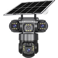 V380 Pro Triple Lens Solar Camera 15MP Outdoor Waterproof CCTV Night Vision Two-Way Audio Camera Mobile Tracking 4G IP Camera