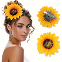 3pcs New Hawaiian Style Sunflower Hair Clips, Large Flower Hairpins And Ponytail Holders, Suitable for Daily Wear And Beach