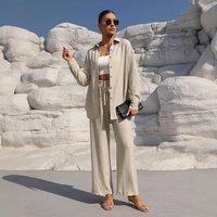 Conjuntos Femininos Office Commuting style Suit Women's Solid Color Lapel Button-Down Shirt Drawstring Loose Pants Two-piece Set