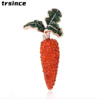 Red Rhinestone Carrot Alloy Brooches for Woman Clothing Accessories Party Casual Brooch Pin Gift