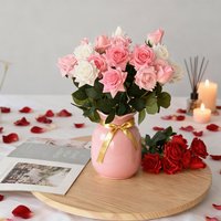 7 PCS Valentine's Day Pink Rose Artificial Flowers Real Touch Silk Buds Home Decor Wedding Table Bouquet Party Decoration