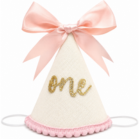 1Pcs Cone Birthday Hat with Satin Bow Cute Pointed Party Hat Birthday Photo Props Festival Party Decoration Headwear