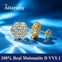 1.4ct 7 Stones 925 Sterling Silver Moissanite Stud Earrings Flower Women Earring For Party Engagement Fine Jewelry Earings