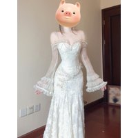 Elegant Lace One-Shoulder Top And Halter Skirt Set Women's Fashion Spring Collection Long Sleeve Bodycon Outfit Two-Piece Set