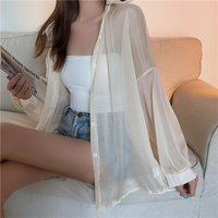 Mode Frauen Urlaub Strand hemden sehen durch Chiffon Bluse neue Sommer Tops Sonnenschutz Kleidung Langarm Blusas 22209