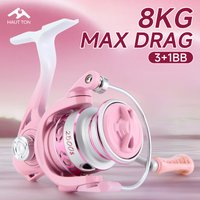 HAUT TON PINK PURPLE Lightweight Spinning Fishing Reel, 3+1BB, 5.2:1 High Speed Gear Ratio, 8KG Max Drag, Metal Spool&Rocker Arm