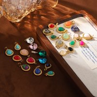3PCS No Tarnish Stainless Steel Textured Teardrop Crystal Natural Stone Charm Pendant DIY Necklace Jewelry Making Accessories
