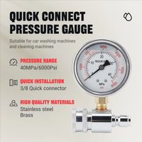 3/8in Quick Connect 6000psi High Pressure Gauge 60mm Dial Industrial Pressure Meter for Pressure Washer Parts and Accessories