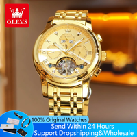 OLEVS 7121 Automatic Watches for Man Fashion Rhombus Mirror Hollowed Flywheel Perpetual Calendar Mechanical Business Men's Watch