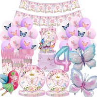 Butterfly Theme Girl Princess Birthday Tableware Paper Cup Napkins Girls 4th Birthday Baby Shower Butterfly Balloons Party Decor