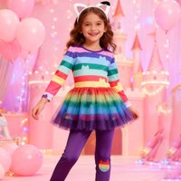 2026 cartoon Black White Stripe Tops+pant+Ear Headband 3pcs Teen Girls Tracksuit Cartoon Carnival Children's summer clothes