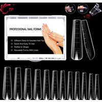 TP 120pcs Coffin Dual Form Nails Clear Quick Building Gel Mold Full Cover Nail Duet System Dual Form Nail Extension False Tips