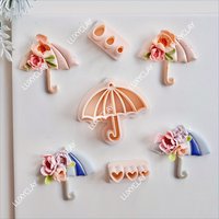 3pcs Umbrella Shape with Flower Petal Shape Polymer Clay Cutters for Earrings & Jewelry Making, Umbrella Polymer Clay Molds