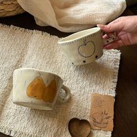 INS Style Ceramic Mugs, Hand-Painted Pear & Apple Pattern, Perfect for Coffee & Afternoon Tea