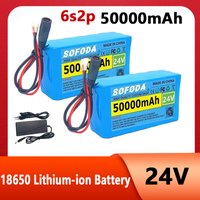 NEW 24V 50Ah 18650 Lithium Battery Pack - 6S2P 50000mAh Rechargeable Li-ion Battery with Fast Charger, Safe & Durable