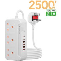2500W UK Plug AC Outlets Multitap Socket Extension Cord Electrical Power Strip USB Type C Fast Charge Network Filter Adapter