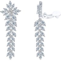 CWWZircons No Ear Hole Design Dangling Leaf Shape Cubic Zirconia Long Wedding Bridal Clip On Earrings Without Piercing EJ0010