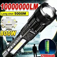 Powerful LED Flashlights Type-c Rechargeable Telescopic Zoom Tactical Torch with red and blue warning lights for Outdoor Camping
