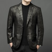 2024 High-end Men's Fashion Handsome Spring and Autumn Leather Printed Men's Suit Business Casual Coat Men Leather Jacket Suit