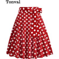 Tonval High Waist Polka Dot Belted A-Line Flare Skirt for Women 2025 Spring Summer 50s Clothes Pinup Vintage Swing Skirts