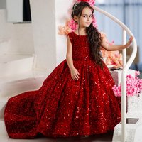 Snvdzo Flower Girl Pageant Dresses Burgundy Sequin With Bow And Trailing Sleeveless For Wedding Birthday Prom Banquet Party Gown