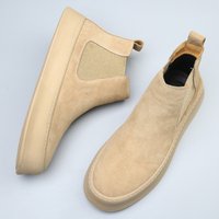 Bottines Chelsea en cuir pour hommes, bottines chaudes en polaire à plateforme, bottes rétro en coton, chaussures montantes pour hommes
