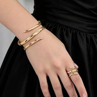 Gold Spiral Cuff Bracelet Matching Snake Coil Bangle Tapered Wrap Ring Set Bold Sculptural Minimalist Statement Bangle Jewelry
