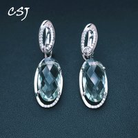 CSJ Elegant Green Amethyst Dangle Earrings Sterling 925 Silver Gemstone 8*16mm 8carat for Women Birthday Party Christmas Gift
