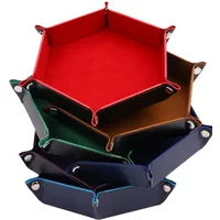 High Quality Foldable Dice Tray Box PU Leather Folding Hexagon Coin Square Tray Dice Game
