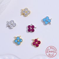 S925 Sterling Silver Colored zircon Four-Leaf Inlaid Zircon Double Pendant DIY Jewelry Accessories Material SD44
