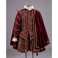 King Henry VIII Cosplay Costume Renaissance Tudor Red Suit Royal Noble Prince Outfits With Cape Set Men's Venice Outfits