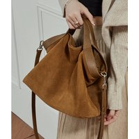 Burminsa Cowhide Suede Genuine Leather Hobo Tote Handbags For Women 2026 Luxury Designer Shopper Ladies Shoulder Crossbody Bags
