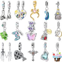 925 Sterling Silver Keychain Charm Gaming Sweet Dessert Angel Skeleton Butterfly Ice Cream Inlaid Gem DIY Bracelet Gift Jewelry