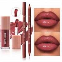 2pcs/Set Lip Makeup Set,1pc Matte Dual-Color Lip Liner+1pc Moisturizing Lip Gloss, Texture&Soft Lip Kit,Moisture And Waterproof.