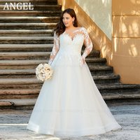 ANGEL Classic Plus Size Wedding Dresses Customized 2025 A-line Tulle Lace Appliques Bridal Gowns Long Sleeves Vestidos de Novia