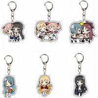 Anime Magic Girls Madoka Magica Keychain Kaname Akemi Homura Miki Sayaka Tomoe Mami Kyoko Key Chain Ring for Fans Gifts Jewelry