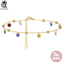 ORSA JEWELS New Summer Beach Anklet Fashion 925 Sterling Silver Cable Chain Multicolor 4A Zircon Anklet for Women jewelry SA93