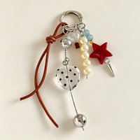 Retro Dots Heart Shape Pendant Keychain Creativity Five Pointed Star Backpack Hanging Piece Car Key Chain Trend Accessories