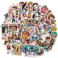 50Pcs One Piece Stickers Party Favors Waterproof Sticker Birthday Party Supplies Laptop Computer Sticker Reward Prizes Gifts