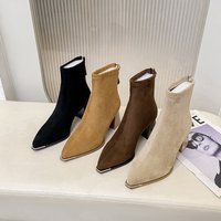 Fashion Pointed Toe Suede Single Boots 2026 New Temperament Block Heel Fashion Boots Booties Women
