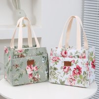 Portable Travel Floral Printed Bento Insulated Lunch Bag Women Reusable Tote Ice Cooling Bag for Picnic Women Men
